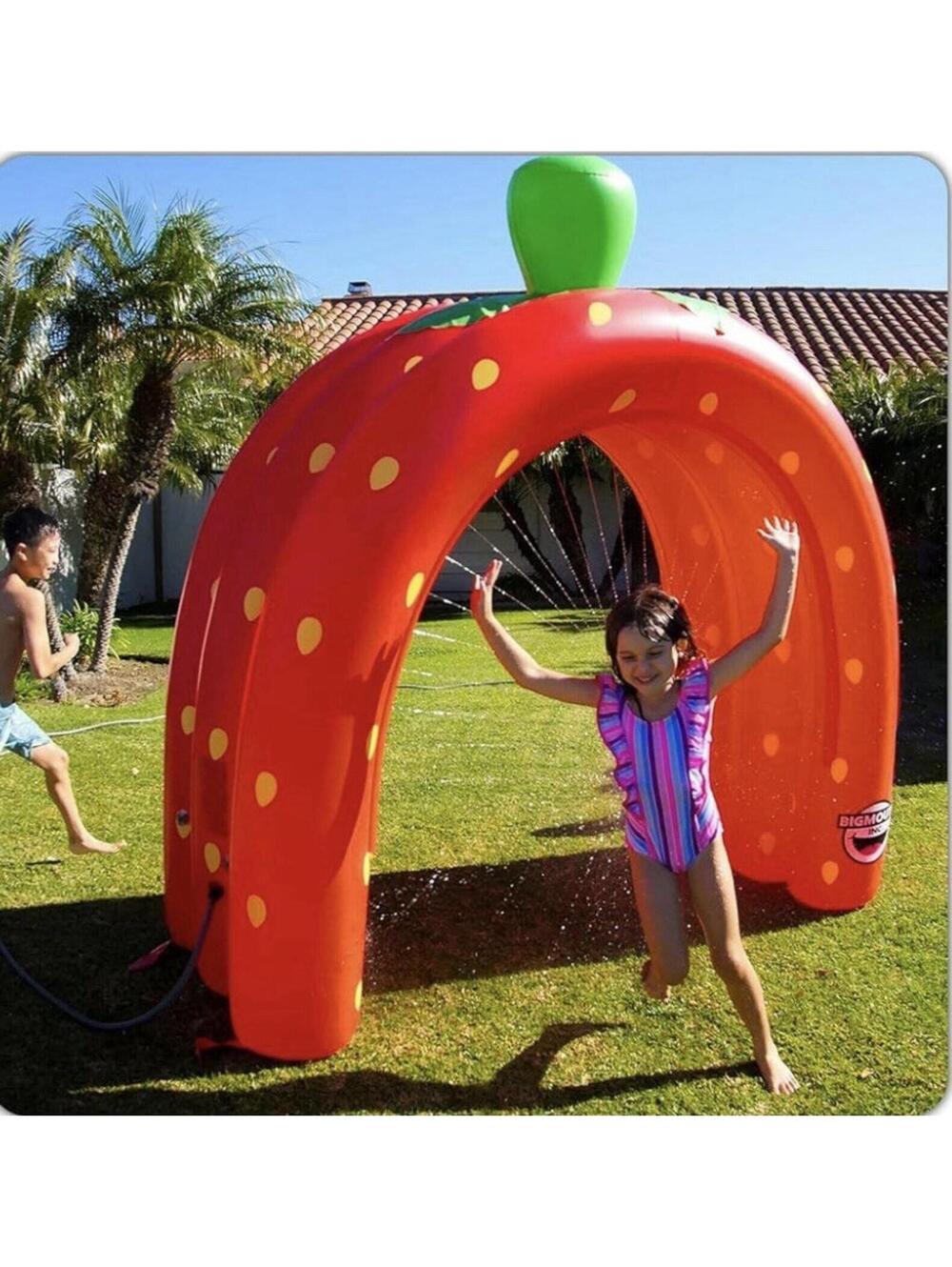 BigMouth Strawberry Tunnel Sprinkler Inflatable Water Toy 6FT Backyard Fun